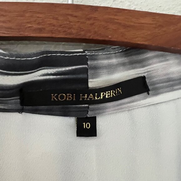 Kobi Halperin Womens Gray White Abstract Sleeveless Knot Silk Midi Dress Sz 10 - Picture 2 of 7